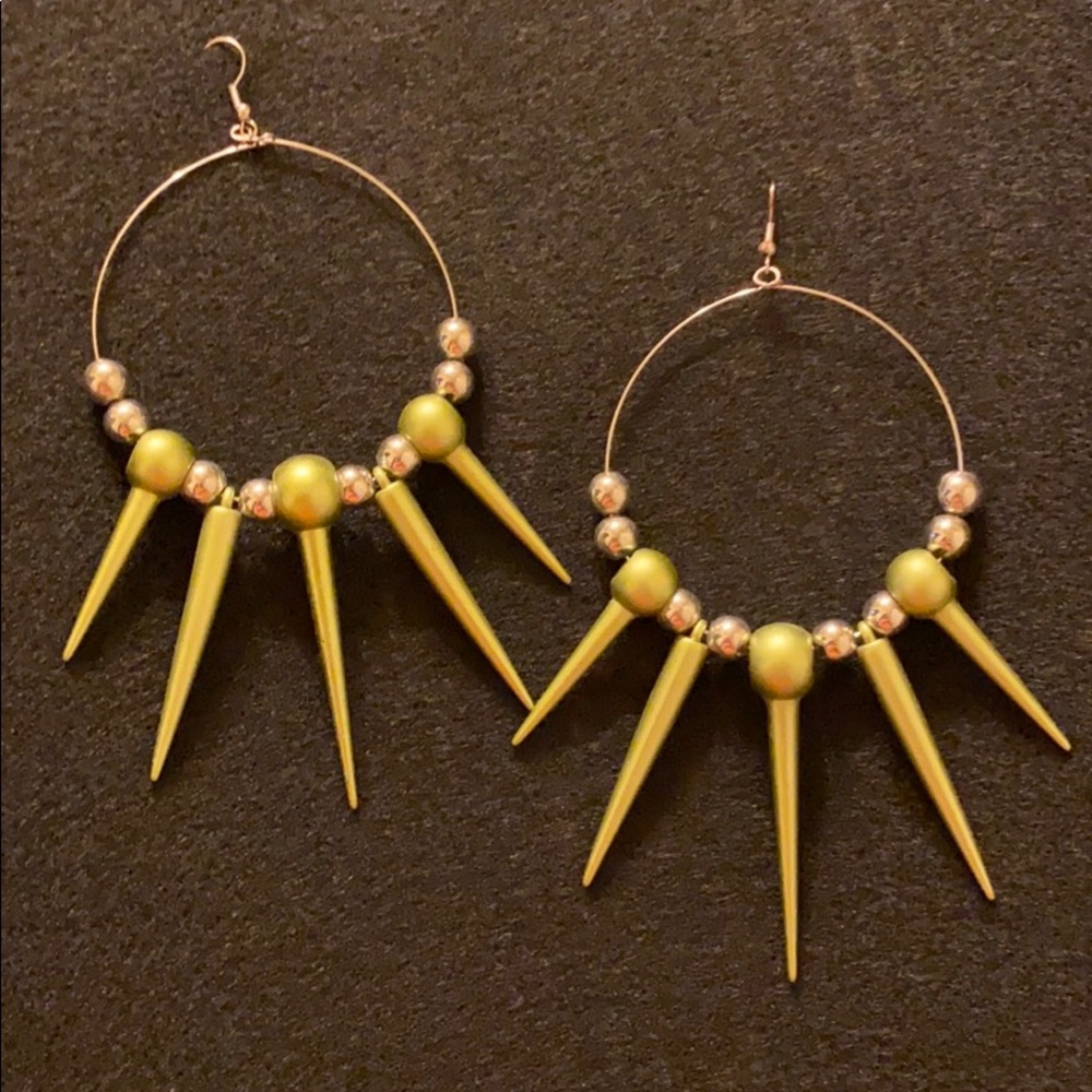 Frosty green and silver spike earrings